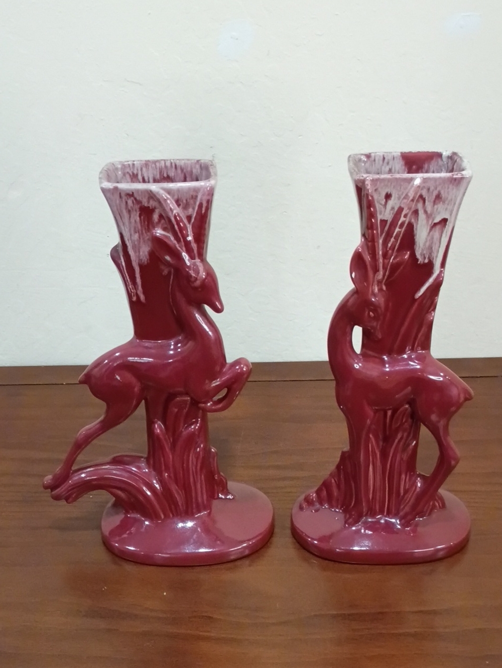 Royal Haeger Art Deco Burgundy Gazelles, Set of 2 - Vintage 50s!